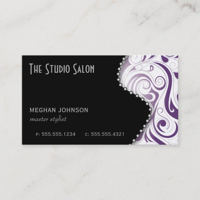 Elegant Purple Swirly Swirl Business Card Template (Front)