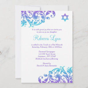 Elegant Purple Teal Flourish Bat Mitzvah Invitation