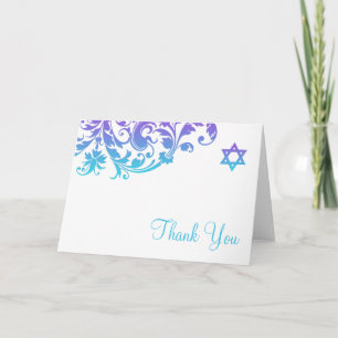 Elegant Purple Teal Flourish Bat Mitzvah Thank You Card