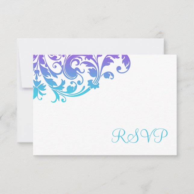 Elegant Purple Teal Flourish RSVP (Front)