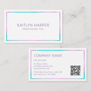 Elegant Purple Teal Foil Frame Minimal QR Code Business Card