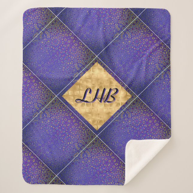 Elegant Purple Trellis Pattern Sherpa Blanket (Front)