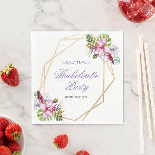 Elegant Purple Tropical Bachelorette Party Napkin