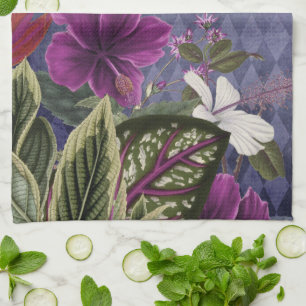 Elegant Purple Tropical Floral Tea Towel