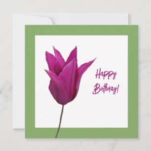 Elegant purple tulip flower on green birthday car card