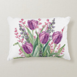 Elegant, Purple Tulip Flowers Pattern Purple Decorative Cushion