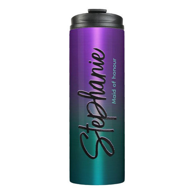 Elegant purple turquoise ombré monogram  thermal tumbler (Front)