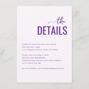Elegant Purple Typographic Details Enclosure Card