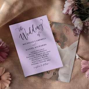 Elegant Purple Typography & Photo Wedding Invitation
