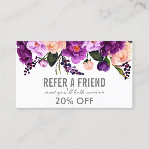 Elegant Purple Ultra Violet Floral Silver Referral Business Card