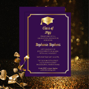 Elegant Purple University Graduation Party Gold