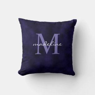 Elegant Purple Velvet Script Monogram Cushion