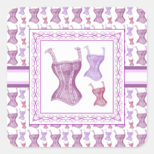 Elegant Purple Victorian Corsets with Lace Straps Square Sticker