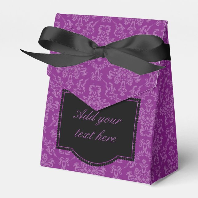 Elegant Purple Vintage Damask Custom Text Favour Box (Front Side)