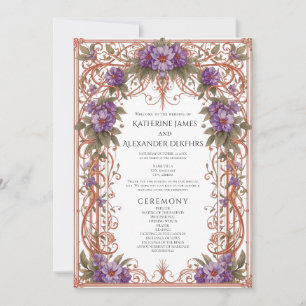 Elegant Purple Vintage Floral Wedding Program Invitation
