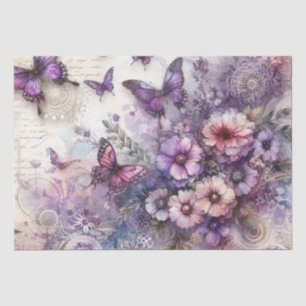 Elegant Purple Vintage Grunge Floral Butterfly Tissue Paper