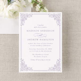 Elegant Purple Vintage Ornate Frame Wedding Invitation