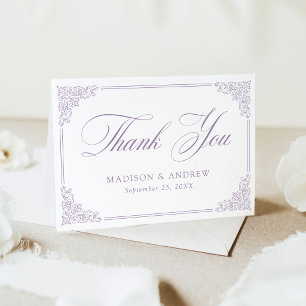 Elegant Purple Vintage Ornate Frame Wedding Thank You Card
