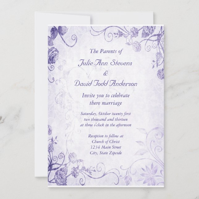 Elegant Purple Vintage Wedding Invitation (Front)