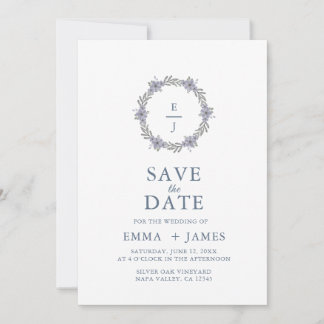 Elegant Purple Violet Floral Wreath Save the Date