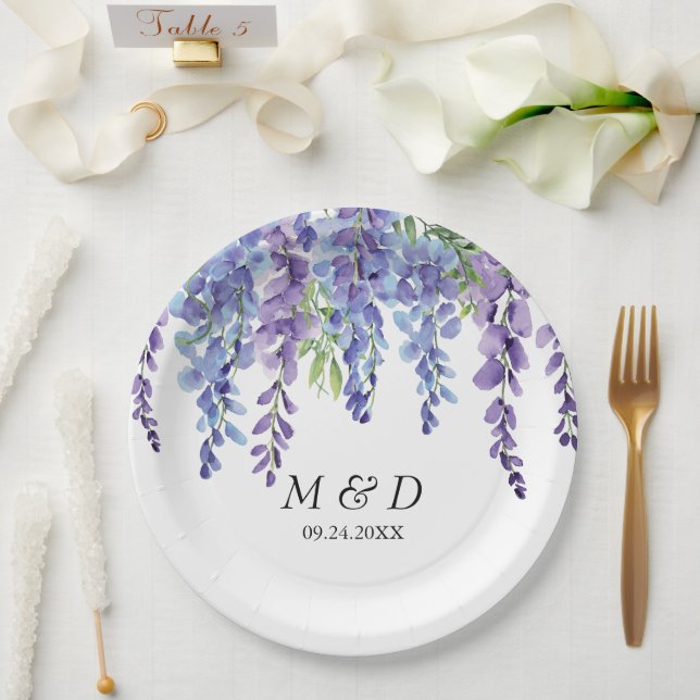 Elegant Purple Violet Florals Wedding  Paper Plate (Wedding)