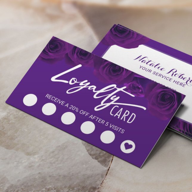 Elegant Purple Violet Flowers Beauty Salon Loyalty Card (Creator Uploaded)