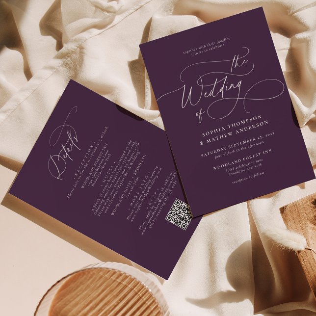 Elegant Purple Violet QR Code All in one Wedding Invitation (Creator Uploaded)