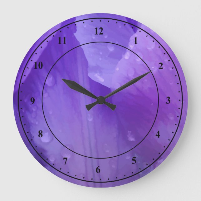 Elegant Purple Violet Watercolor Floral Modern Large Clock (Front)