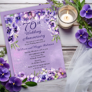 Elegant Purple Violets 70th Wedding Anniversary  Invitation