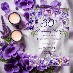Elegant Purple Violets Floral 30th Birthday Party  Acrylic Invitations