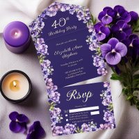 Elegant Purple Violets Floral 40th Birthday Party