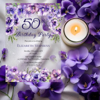 Elegant Purple Violets Floral 50th Birthday Party