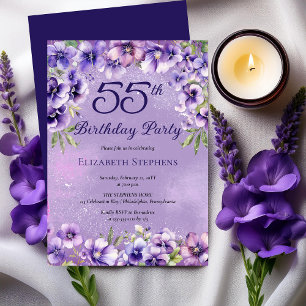 Elegant Purple Violets Floral 55th Birthday Party  Invitation