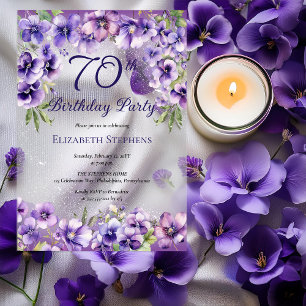 Elegant Purple Violets Floral 70th Birthday Party Acrylic Invitations