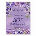 Elegant Purple Violets Floral 80th Birthday Party