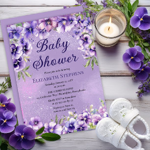 Elegant Purple Violets Floral Baby Shower Invitation