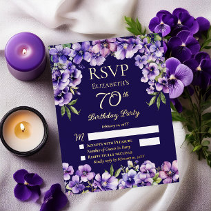 Elegant Purple Violets Floral Birthday Party RSVP Foil Invitation Postcard