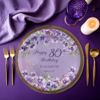 Elegant Purple Violets Floral Happy 80th Birthday