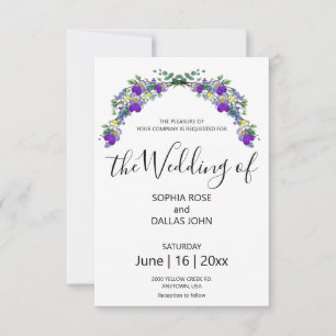 Elegant purple violets lavender eucalyptus Wedding Invitation