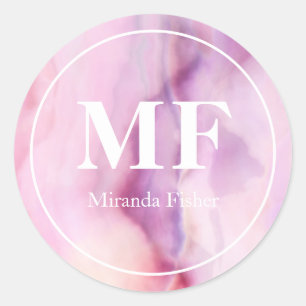 Elegant Purple Watercolor Agate Pattern - Monogram Classic Round Sticker