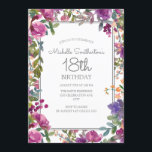 Elegant Purple Watercolor Floral 18th Birthday Invitation<br><div class="desc">Elegant purple watercolor floral women's 18th birthday party invitation with a cute script font.  Text is customisable,  so make it your own.  Contact us for help with customisation or to request matching products.</div>
