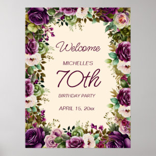Elegant Purple Watercolor Floral 70th Birthday Poster