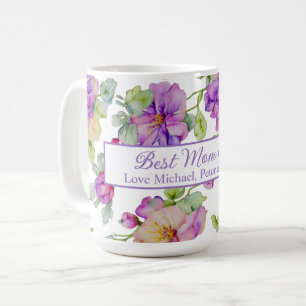 Elegant purple watercolor floral Best Mum Ever Coffee Mug