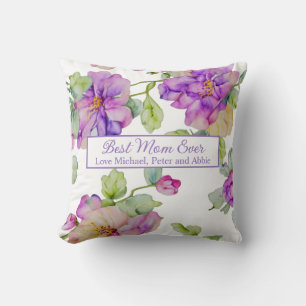 Elegant purple watercolor floral Best Mum Ever Cushion