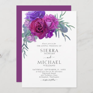 Elegant Purple Watercolor Floral Botanical Wedding Invitation