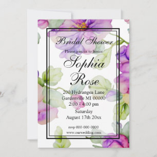 Elegant purple watercolor floral Bridal Shower Invitation