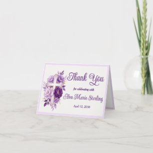 Elegant Purple Watercolor Floral Cross Christian Thank You Card