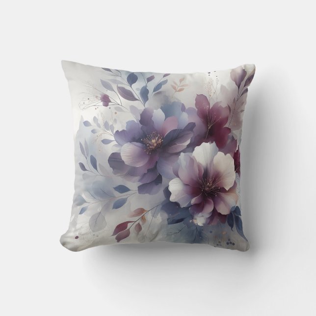 Elegant Purple Watercolor Floral  Cushion (Front)