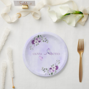 Elegant Purple Watercolor Floral Paper Plate