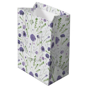 Elegant Purple Watercolor Floral Pattern Medium Gift Bag